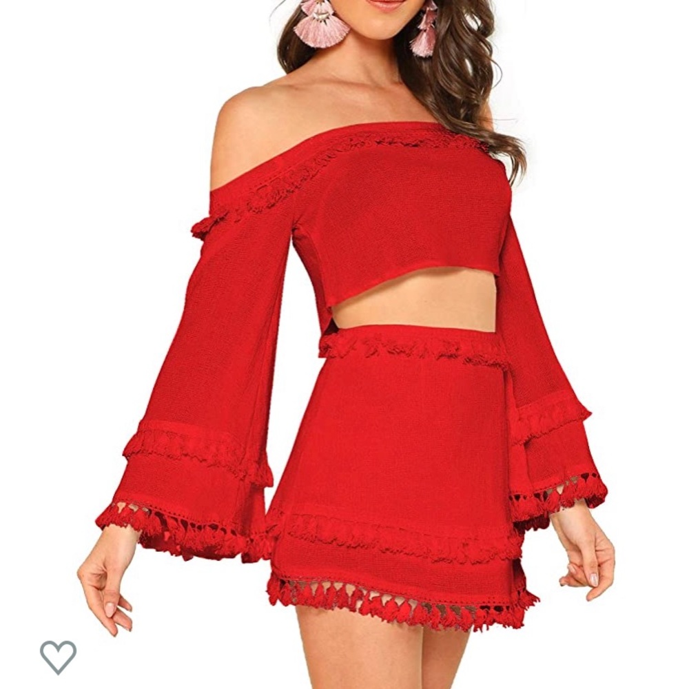 Fringe tassel skirt in red